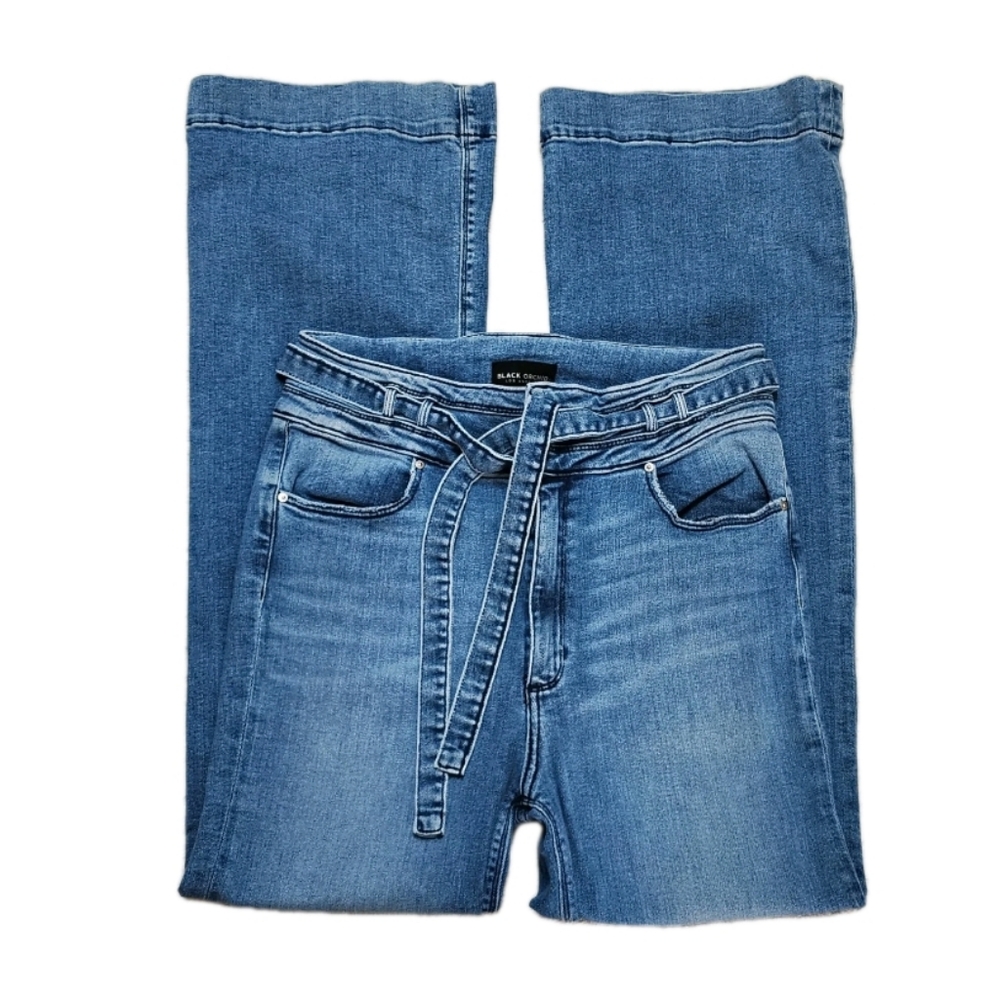 Black Orchid High Rise Paper Bag Flare Jeans Belted Women's 31 Bohemian Hippie